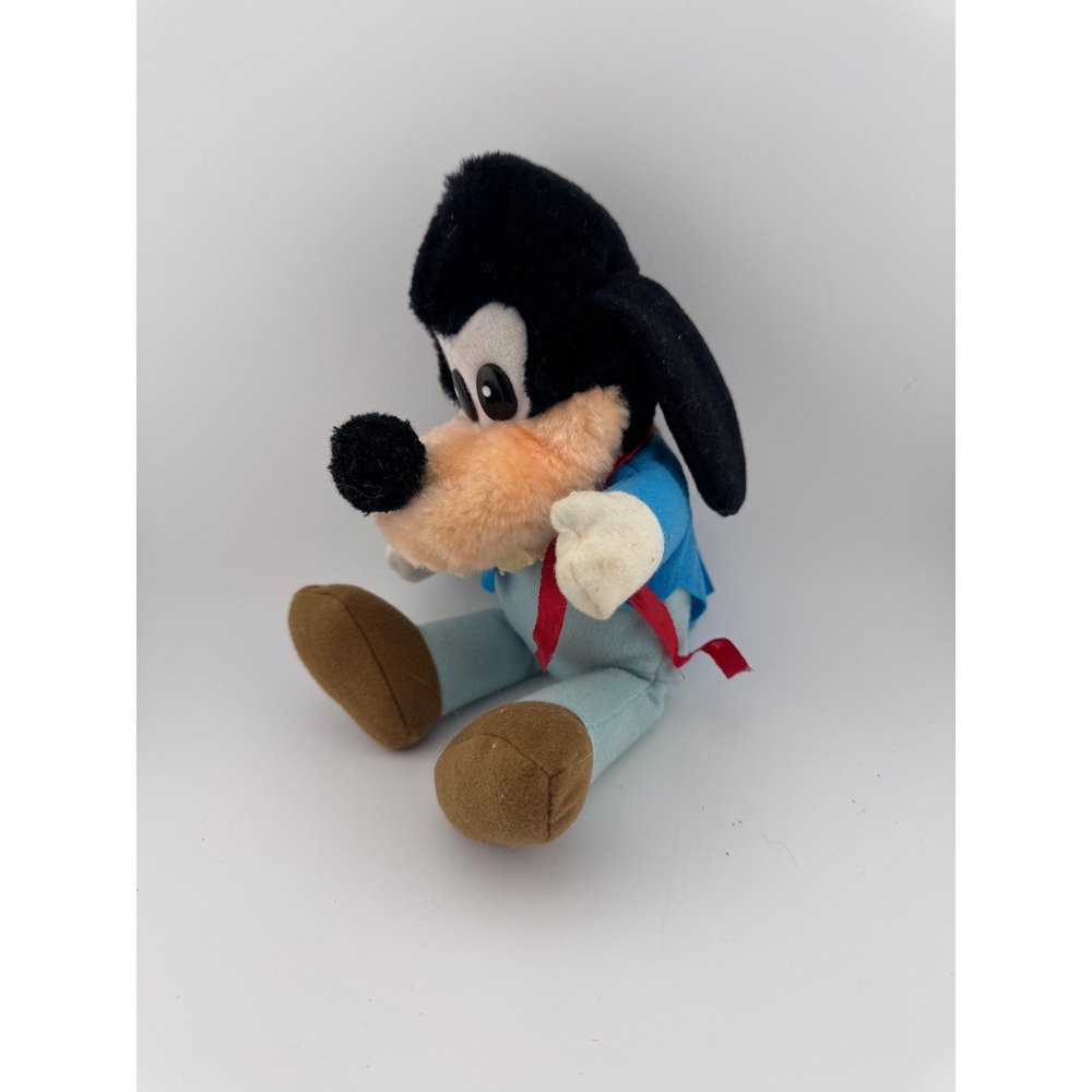 Disney Goofy Plush Stuffed Toy Blue Overalls Red Bow Sitting Animated Character - Picture 2 of 5